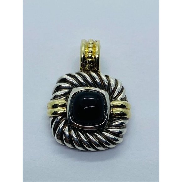 Authentic Renaissance David Yurman Sterling 14K Black Cabochon Enhancer Pendant - Picture 4 of 10